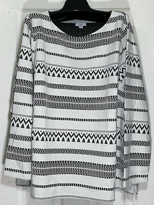 New J Jill women size 1X Top boat neck long sleeves top stretch textured fabric