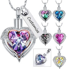 Cremation Urn Pendant Angel Wing Crystal Heart Memory Necklace Urn Jewelry Ashes