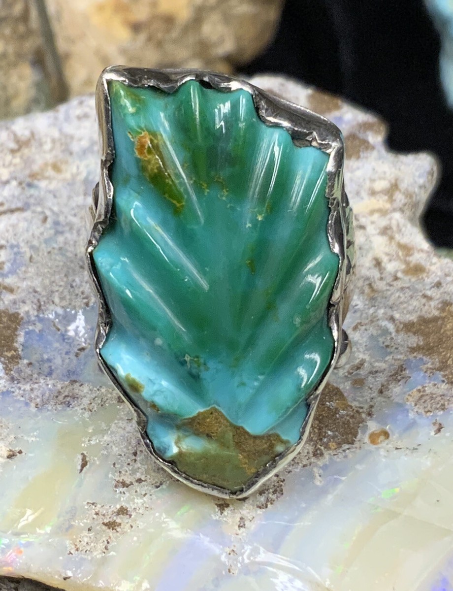 SUPERB! “Leekya Deyuse” Zuni Sterling Silver & Gem Turquoise Leaf