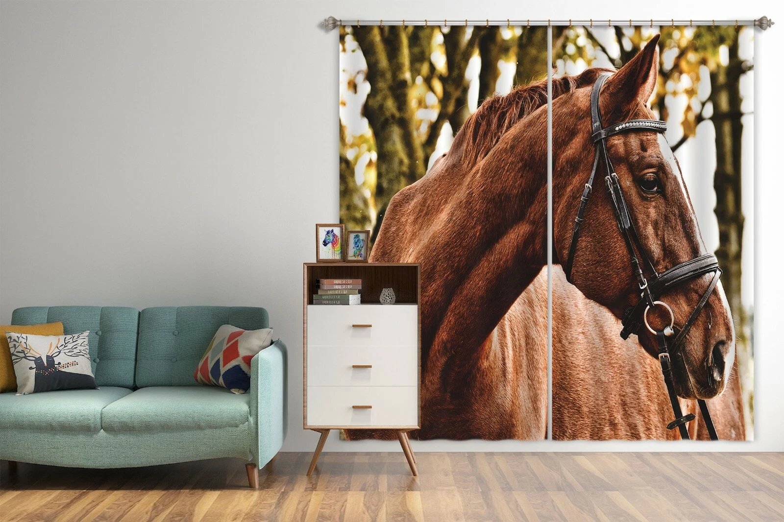3D Horse Tree ZHUA230 Animal Blockout Photo Curtain Fabric Window Zoe