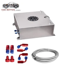 15 Gallon Fuel Cell Tank Polished Silver w/ Cap/Level Sender/12FT Oil Feed Line