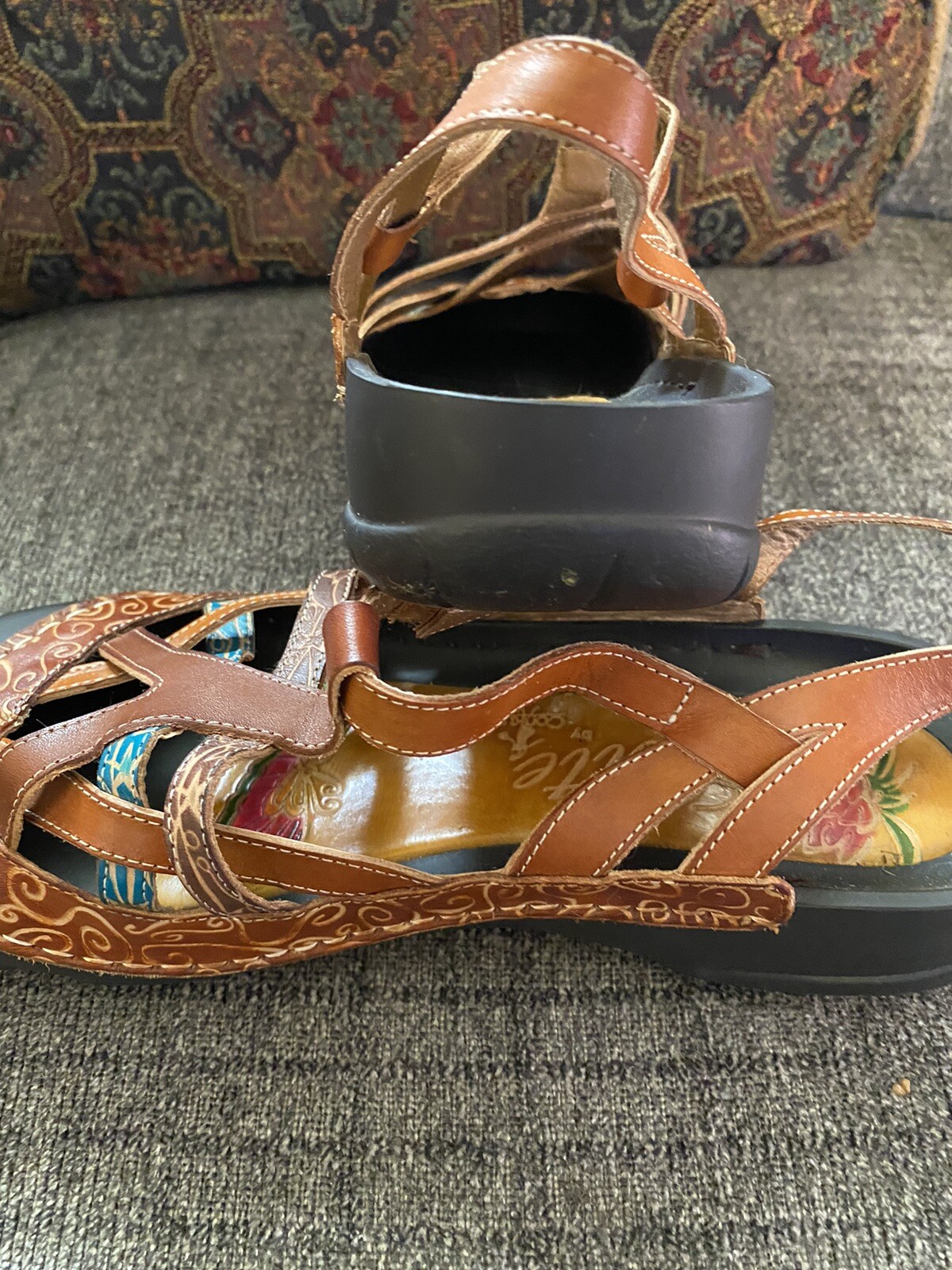 Elite By Corky’s River Brown Leather Floral Sandals SZ 10 EUC Falak