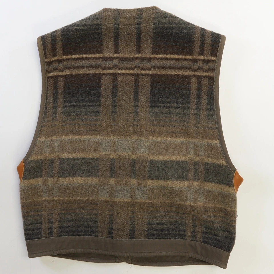 Chaqueta Chaleco de Lana Ralph Lauren Vintage Talla Pequeña Borde de Cuero a Cuadros Foto 2 de 4