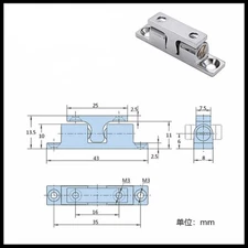 2Pcs 43mm 304 Stainless Steel Double Ball Tension Roller Catch for Cabinet Door