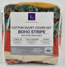 Lush Decor Boho Stripe Cotton Duvet 3pc Cover Set / King / Turquoise/Tangerine