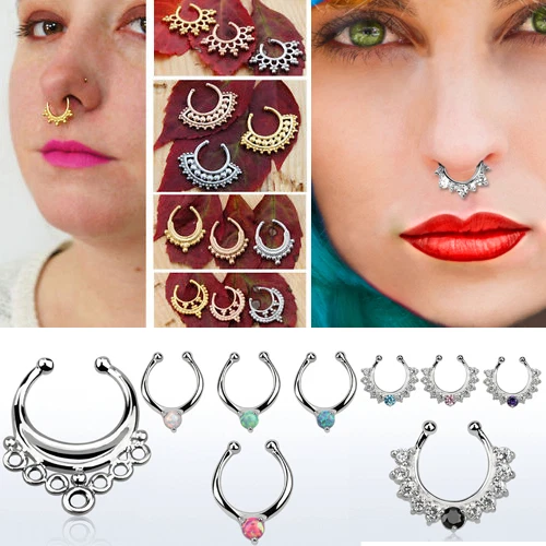 Nose piercing - nose ring piercing, discreet, rhinestones