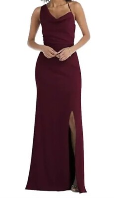 AFTER SIX New Sz 8 Cabernet One Shoulder Draped Cowl Neck Maxi Bridesmaid Dress
