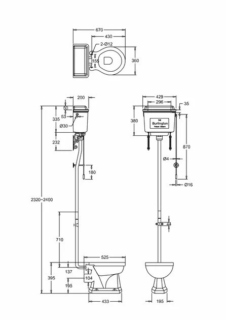 Burlington High Level Toilet with Black Aluminium Cistern - Various Finishes - Image 3 of 4