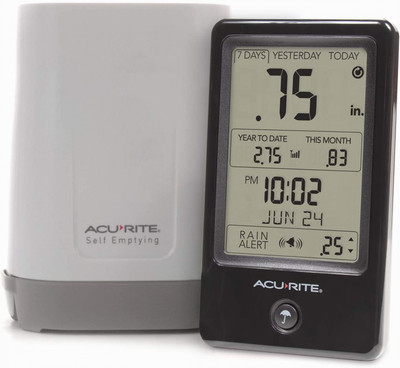AcuRite 02446M Wireless Rain Gauge with Indoor Digital Display, Black  