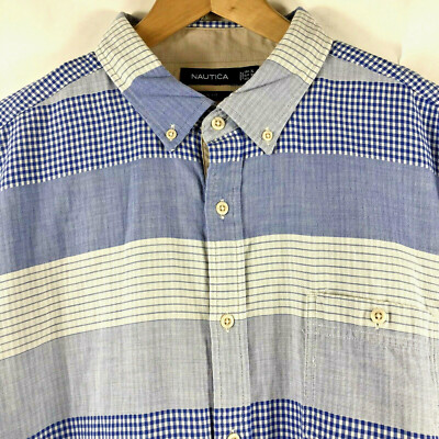 Nautica Shirt Mens Large Metropolis Slim Fit Button Down Striped French Blue NEW