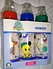 Vintage 3 Gerber Baby Bottles Baby Looney Tunes 9 oz. Silicone Nipples 1998