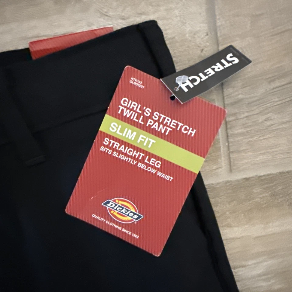 Dickies Pants Girl 12 Reg Black Stretch 5-Pocket Straight Leg Slim Fit New - Image 3 of 4