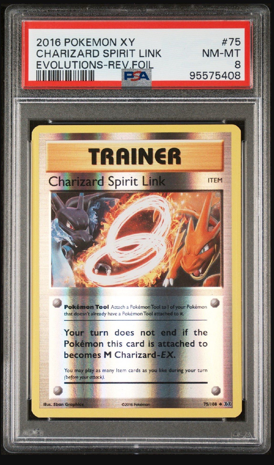 2016 Pokemon XY Charizard Spirit Link #75 Reverse Holo Evolutions PSA 8
