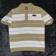 Ben Davis Mens XL Striped Button Polo Shirt Brown White Made In Mexico Cotton