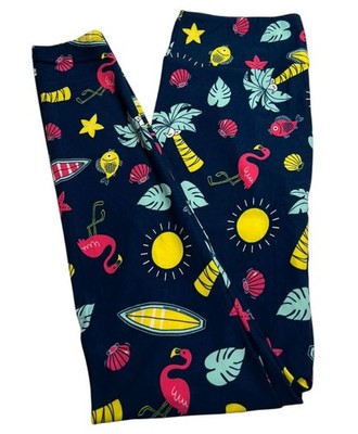 LuLaRoe Leggings OS One Size Animal Tropical FLAMINGO Island Palm Shell Casual