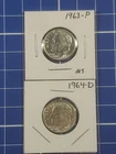 1963-P, 1964-D 10C Silver Roosevelt Dimes BU