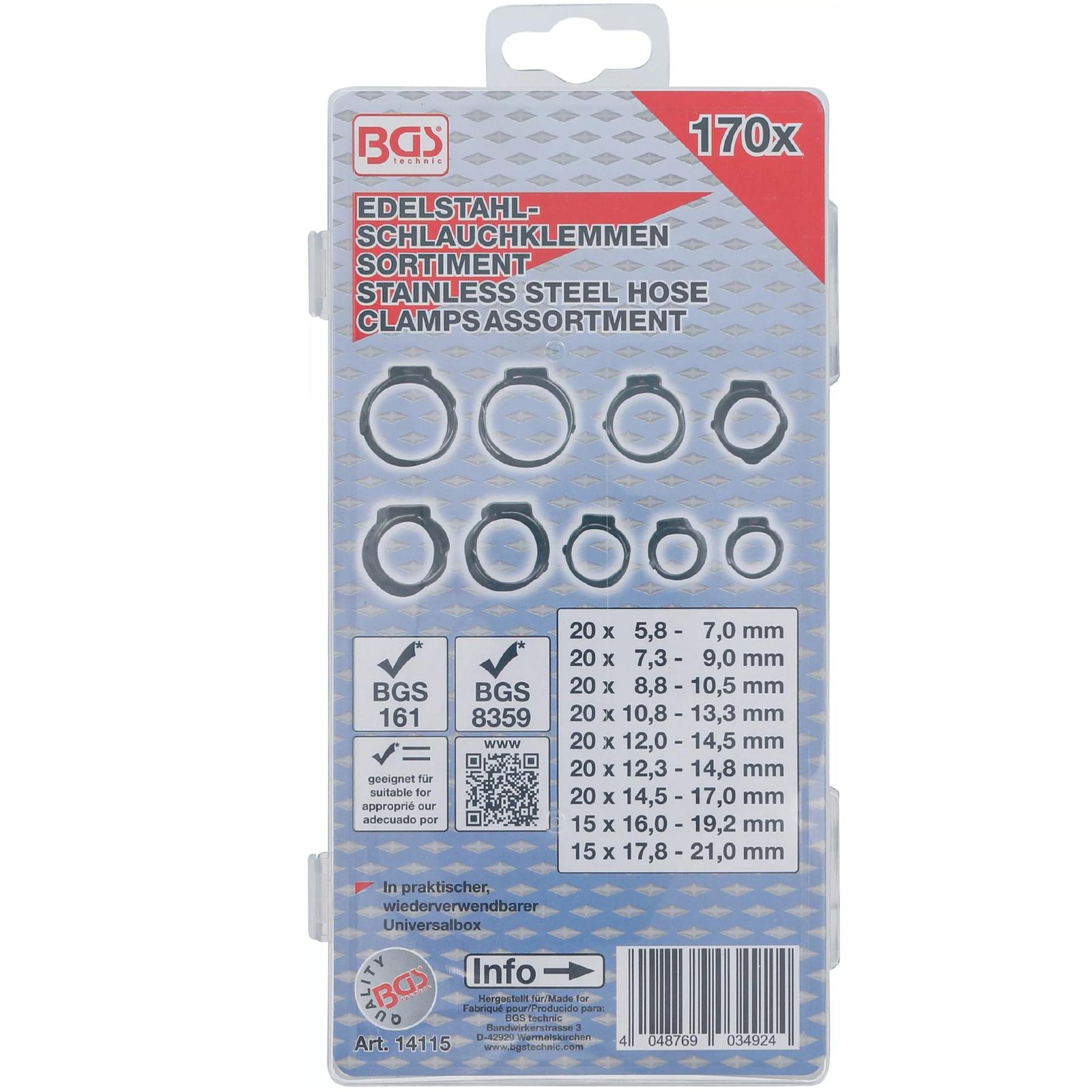 Colliers de durite inox type Oetiker BGS Technic coffret de serrage auto