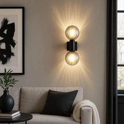 Lumière De Salle De Bain Lampe De Salon Applique 2x G9 Satiné Noir Verre Fumé - Photo 1/4