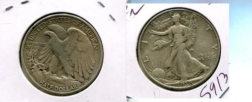 1938 D WALKING LIBERTY SILVER HALF DOLLAR XF RIMNICK 5913T