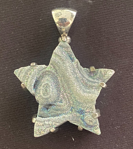 Starborn Creations 925 Sterling Silver Iridescent Ice Blue Druzy Star Pendant