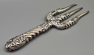 Sterling Silver 3 Tine Toast Fork Scroll Handle Decorative