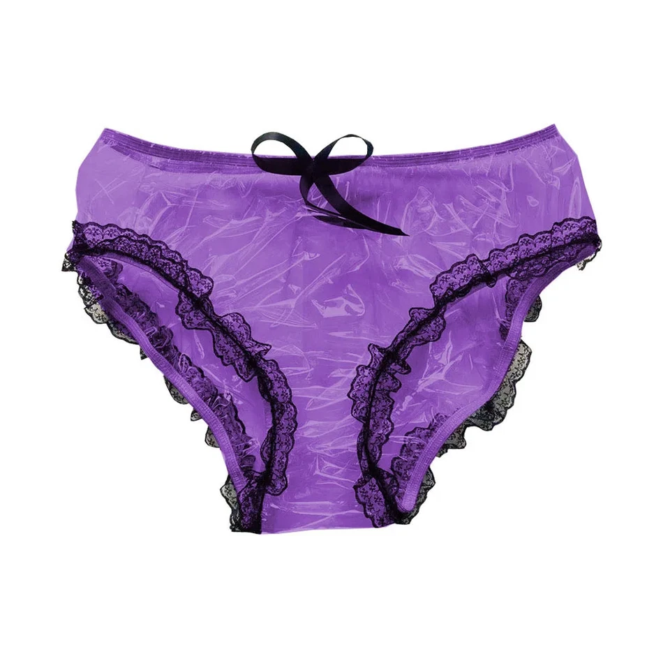 PVC Transparente Impermeable Bragas Mini Calzoncillos Sexy Medio Patchwork Encaje Bragas Foto 3 de 4