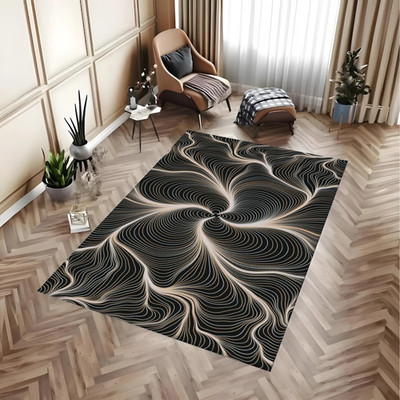Abstract Swirling Lines Area Rug | Black & White Optical Illusion Decor