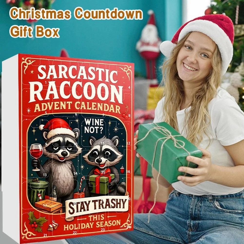 Sarcastic Raccoon Advent Calendar 2025, 24 Days Christmas Flat 2D