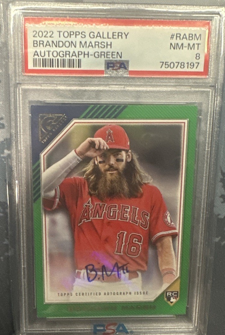 Topps 2022 Gallery Brandon Marsh RA-BM Green /99 Auto RC Angels PSA 8 
