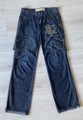 Womens cargo denim color embroidered low rise cotton pants Tom Farr Size 26