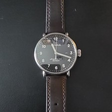 Shinola The Canfield 43mm Black Dial Stainless Steel Leather Strap Mens Watch