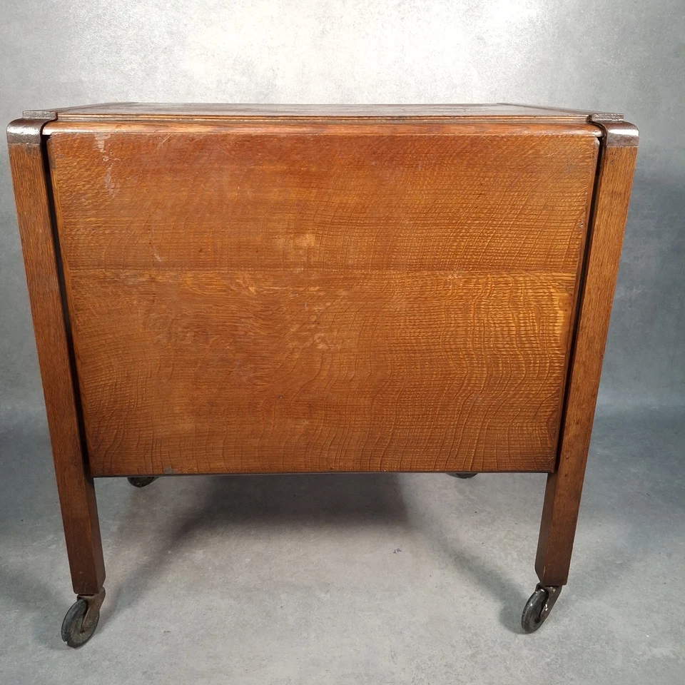 Fleet Furniture Art Deco Oak Drinks Tea Trolley 1930s Drop Leaf Serving Cart - Image 4 of 4