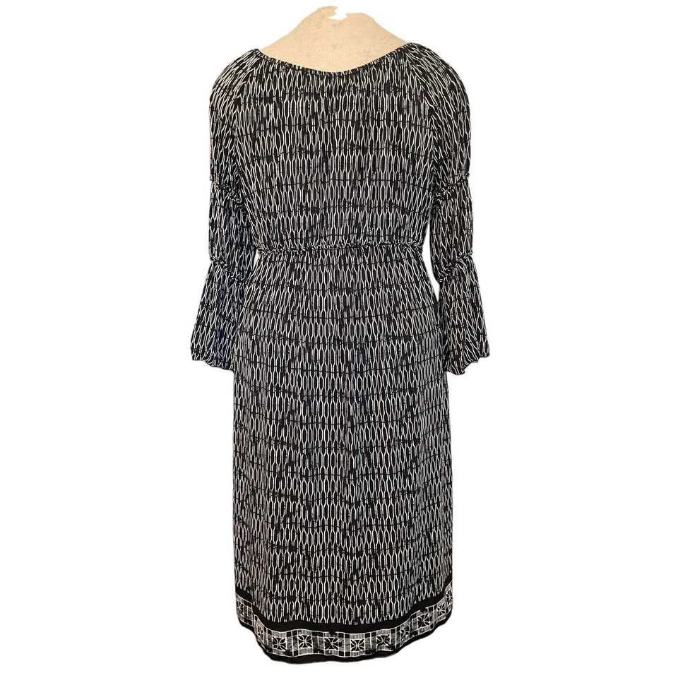 Vestido Max Edition XL Negro Blanco Geométrico Manga Campana Poliéster Spandex Foto 2 de 4