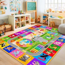 Pionblank Kids Rug 8x10 Learning Animal Alphabet Fruit