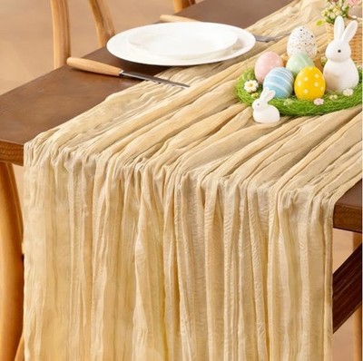 Jimtx 8pcs Spring Easter Champagne Cheesecloth Table Runner Boho Gauze Table Run