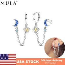 MULA European Women Hoop Earrings Sun Moon Star Combination 925 Silver Jewelry