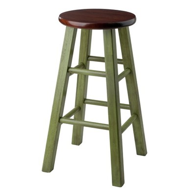 Wood Rattan 24-inch Bar Stool, Country Green with Walnut Finish