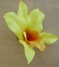 3 1/2 " Yellow Lemon & Orange Orchid Silk Flower  Bar Brooch Pin Luau, Wedding — photo 3