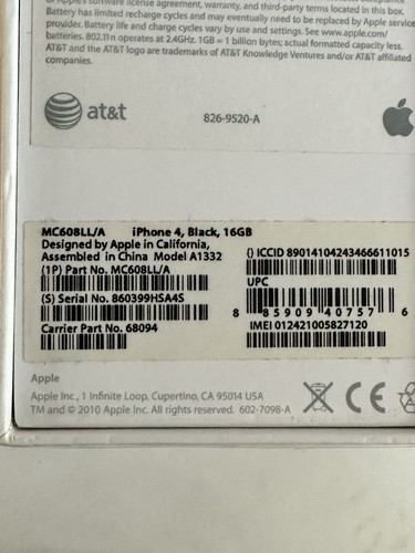 Apple iPhone 4 Mc608LL/A 16gb TYLKO PUSTE PUDEŁKO Oryginalna folia termokurczliwa na górze + wkładki - Zdjęcie 4 z 6