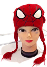 Marvel Kids Spider-Man Knit Stocking Hat Red With Braids OSFM One-Size