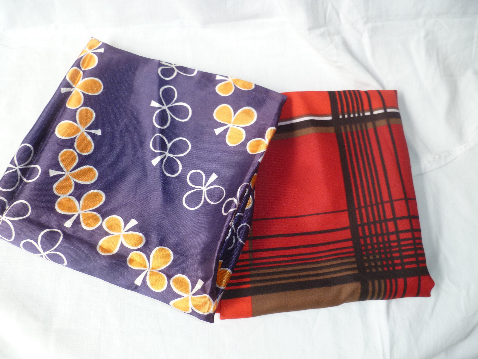 Two Assorted Vintage Polyester Silky Square Head … - image 9