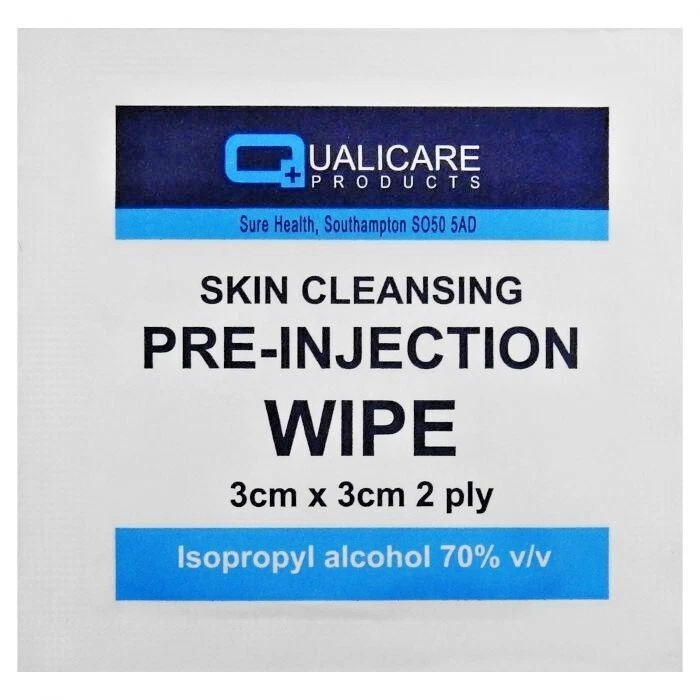 Qualicare Pre-Injection Swabs 70% IPA Alcohol Wipes Piercing Tattoo Nails - Image 2 of 3