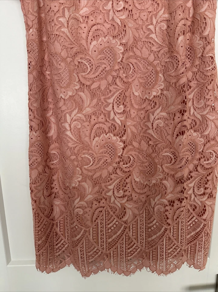 Jessica Howard Lace Short Puff Sleeve Sheath Dress Light Pink Size 10P - Image 2 of 4