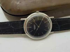 RARE VINTAGE UNIVERSAL GENEVE CAL:1106 BLACK DIAL MANUAL WIND MAN'S WATCH / R045