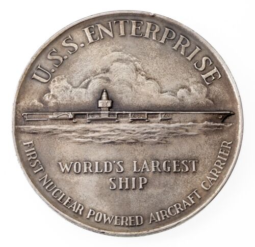 1960 Dated USS Enterprise Silver Medallic Art Company Medal - Afbeelding 1 van 4
