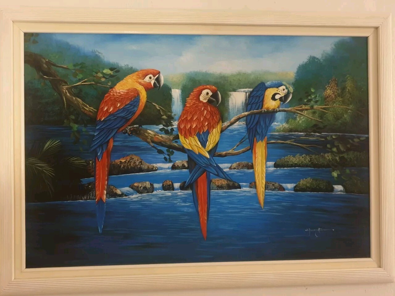 😍 Oil On Canvas Large Harrington 3 Parrots Lifelike Realism Painting Original