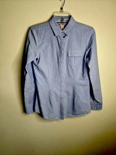 Brooks Brothers Red Fleece Women's 2 Blue Swiss Dot Long Sl Button Shirt EC -B16