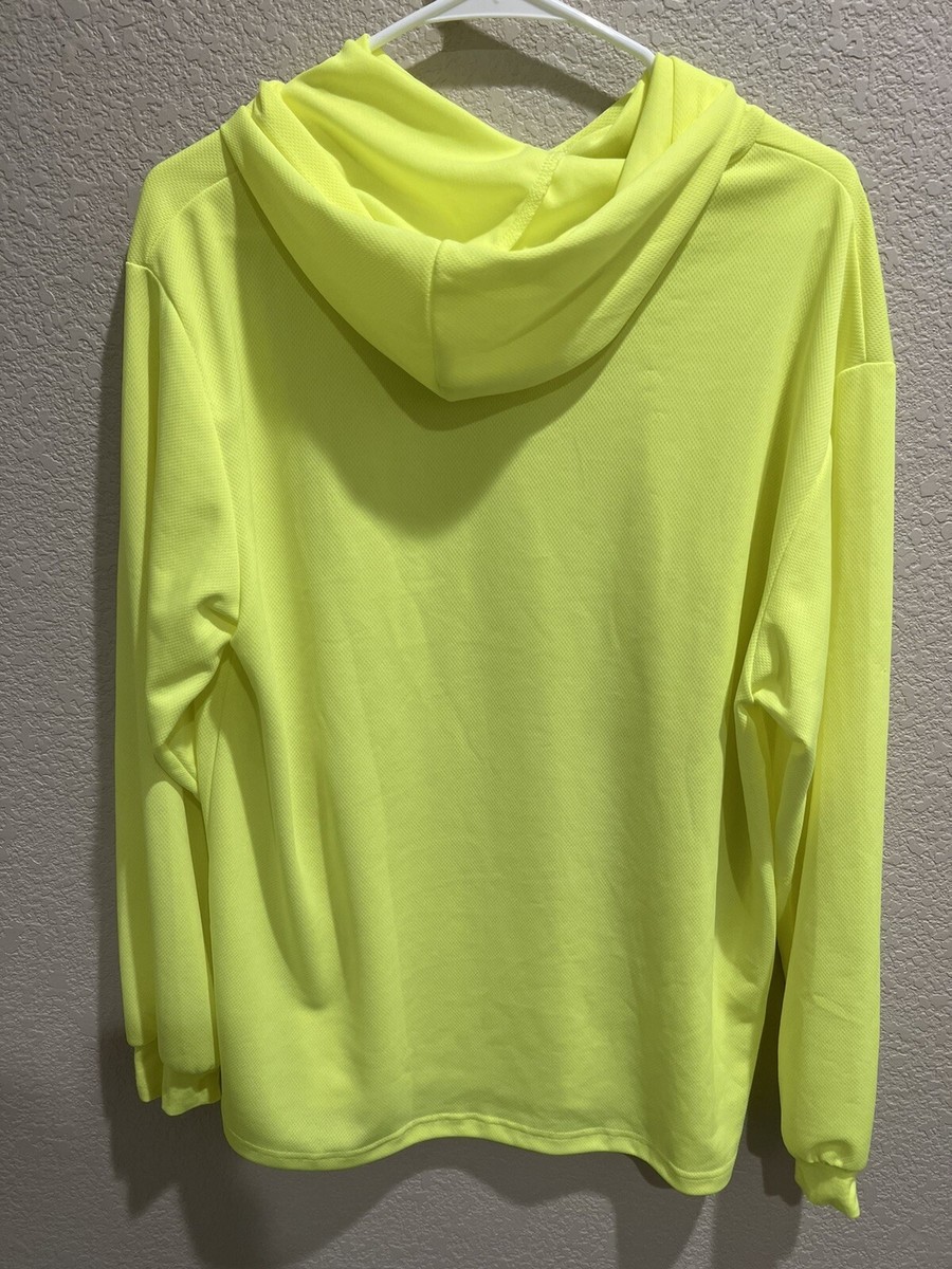 NLJ Traders Pro One Mens Long Sleeve Hooded Fl. Yellow Shirt Size