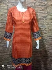 Pakistani Indian Kameez Stitched Size XL Kurti/Top/Tunic/Shirt L-Orange 1Pice 