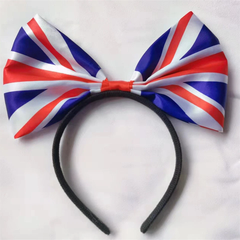 Unisex Queens Platinum Flag Headband 70Years Anniversary British Flag Bowknot - Image 2 of 4